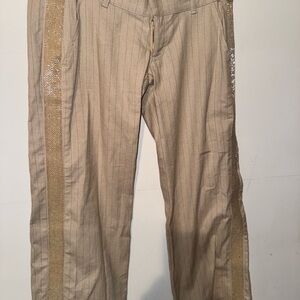 Sky Beige Trousers with Gold Stripes